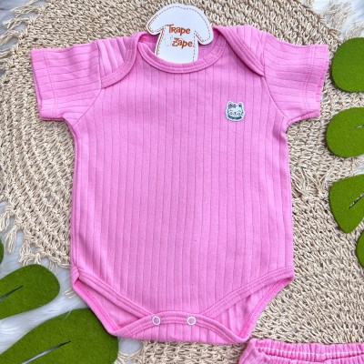 Conj. Body m/curta e Short Canelado - Pink